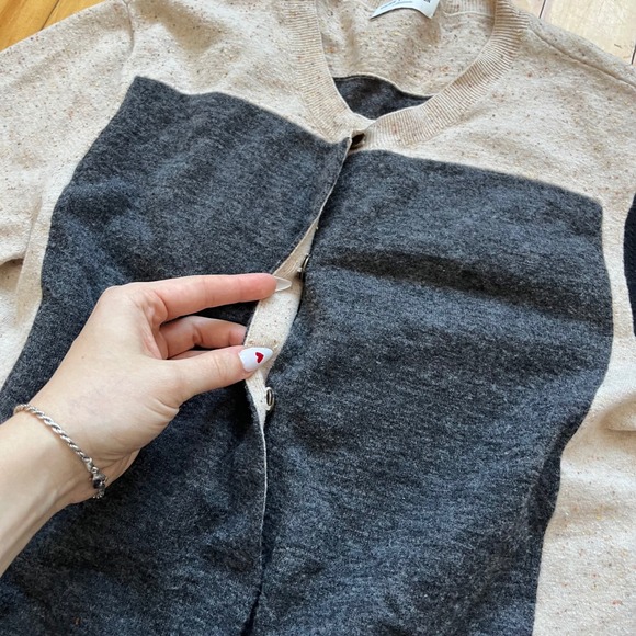 Dries Van Noten Colorblock Medium Wool Alpaca Silk Cardigan Sweater Beige Grey - Picture 5 of 9